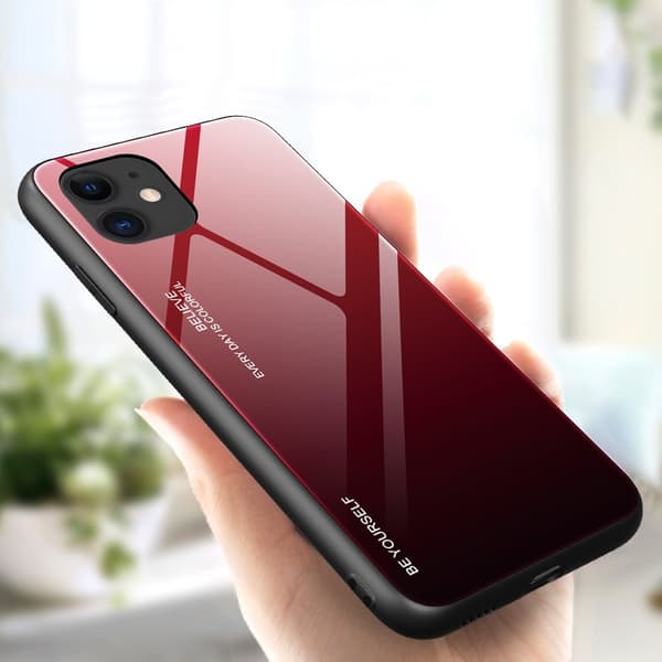Gradient Härdat Glas Skal iPhone 12 Mini - Svart / Röd Svart