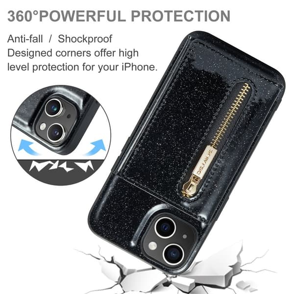DG.MING M3 Series iPhone 15 Plus Konstläder Plånboksfodral Kickstand Svart