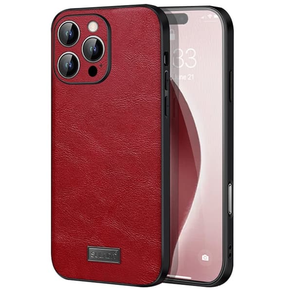 SULADA Mobilskal till iPhone 16 Pro PU Läder + TPU + PC Röd