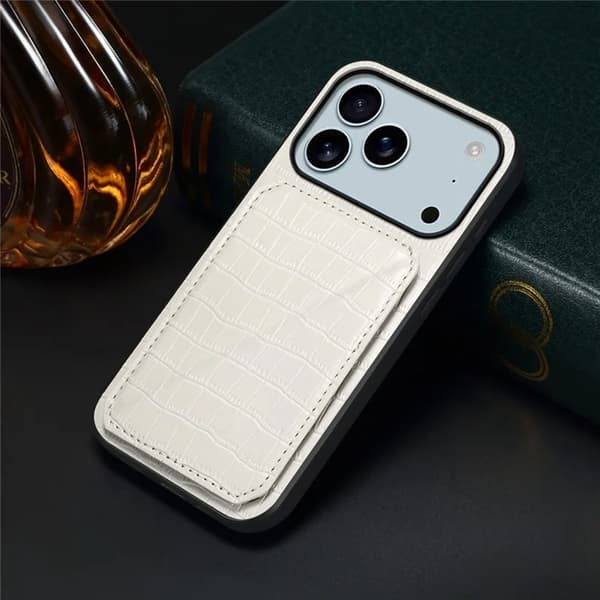 Mobilskal till iPhone 17 Pro Korthållare Crocodile Textured - Vit Vit