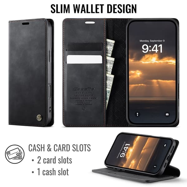 Caseme iPhone 17 Plånboksfodral RFID Blocking 033 Series - Svart Svart