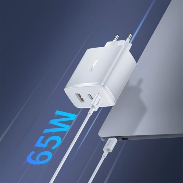 Baseus GaN Väggladdare 2x USB-C Till USB-A 65W Cube Pro - Vit