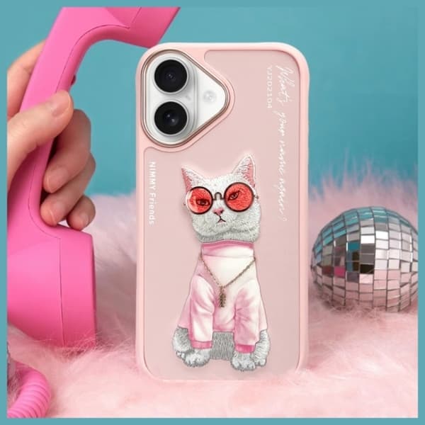 Nimmy Mobilskal till iPhone 16 Glasses Cool Cat - Rosa Rosa