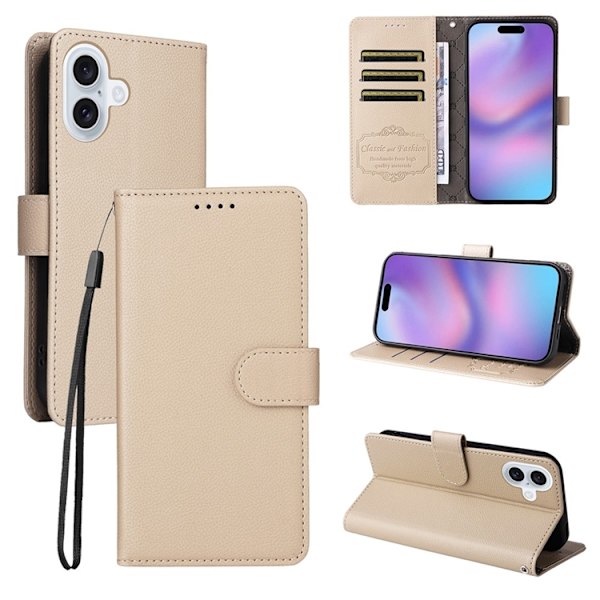 iPhone 17 Plånboksfodral RFID Blocking med Handledsrem - Vit Beige