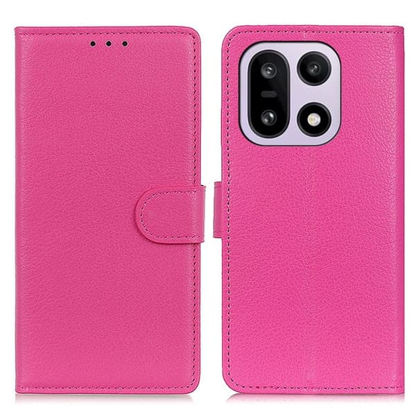 OnePlus 15 5G Plånboksfodral Litchi Texture Konstläder - Rosa Rosa