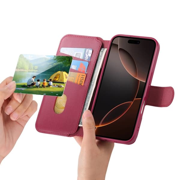 CASENEO iPhone 16 Pro Plånboksfodral Konstläder - Röd