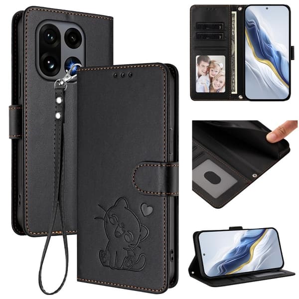 OnePlus 15 5G Konstläder Plånboksfodral Love Cat Pattern Imprint Svart