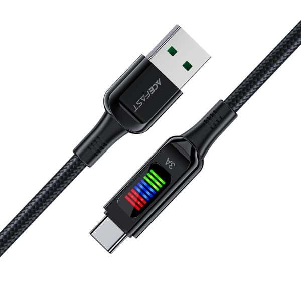 Acefast USB-C till USB-A kabel 60W 1.2m med Display - Svart