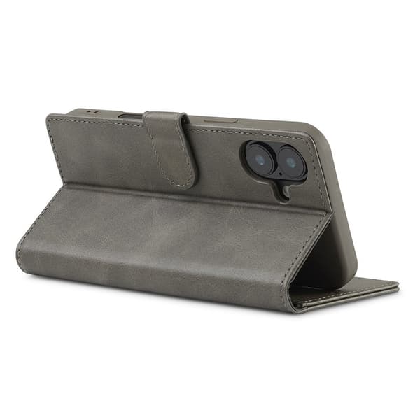 LC.IMEEKE iPhone 16 Plånboksfodral Calf Texture Konstläder- Grå