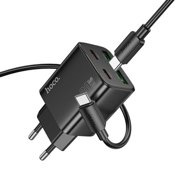Hoco Snabbladdare PD 30W 2xUSB-A 2xUSB-C QC3.0 3A med USB-C Kabel N56 - Svart Svart