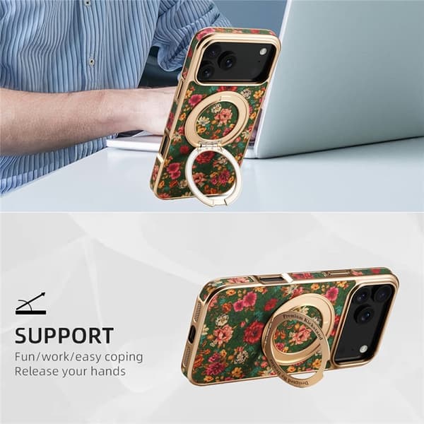 Mobilskal till iPhone 17 Pro MagSafe Electroplated Floral A22 - Grön Grön