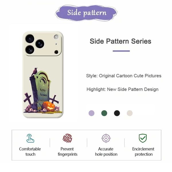 Mobilskal till iPhone 17 Pro med Halloween Tombstone Pattern - Lila Lila