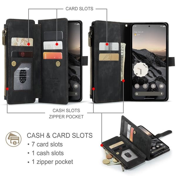 CASEME Konstläder Plånboksfodral för Google Pixel 10 Pro/10/9 Pro/9 - Svart