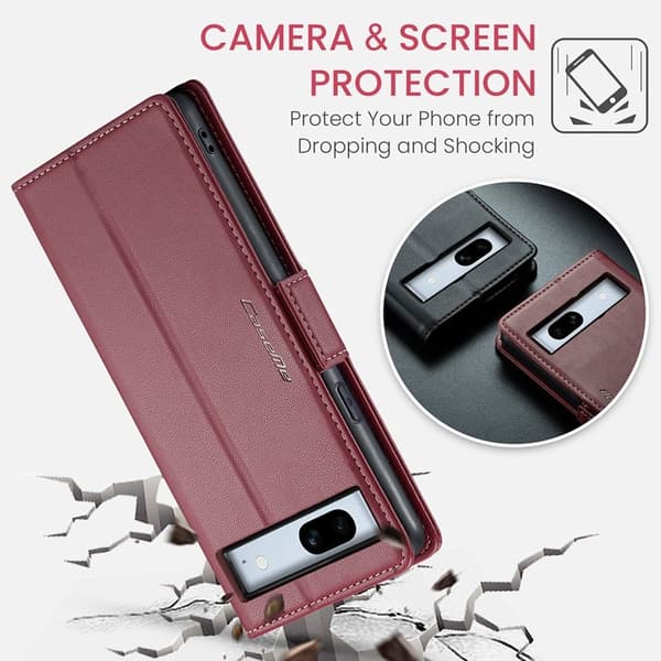CASEME Plånboksfodral Konstläder för Google Pixel 7a med RFID-Skydd - Röd