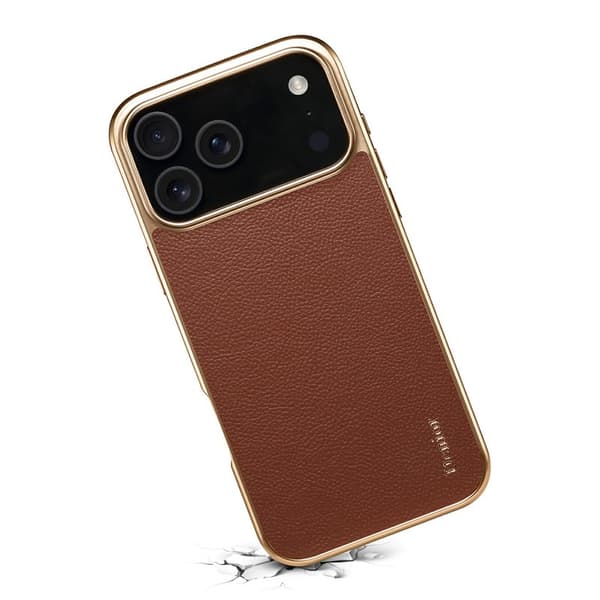 DENIOR Mobilskal till iPhone 17 Pro Max Äkta Läder PC + TPU - Brun