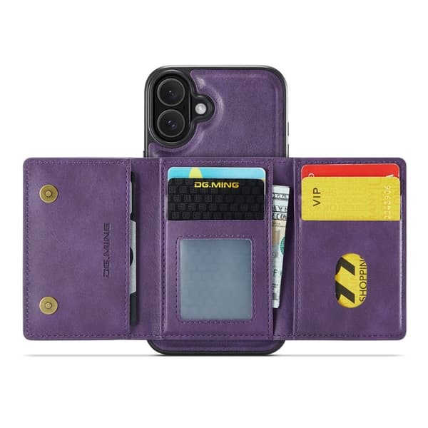 DG.MING M5 Series Mobilskal till iPhone 16 Plus Konstläder Magnetiskt Lila