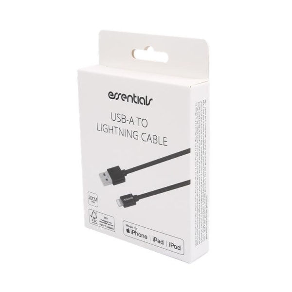 Essentials MFi USB-A Lightning Kabel 20cm - Sort