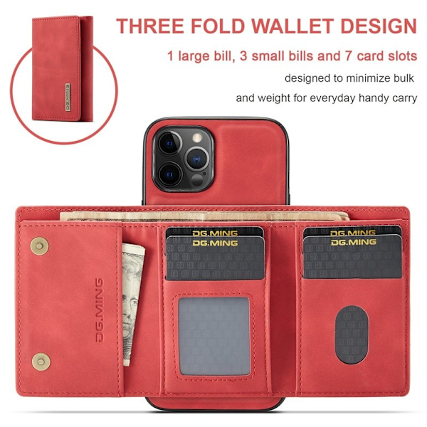 DG.MING M1 Series Magnet Wallet Mobilskal iPhone 13 mini Röd