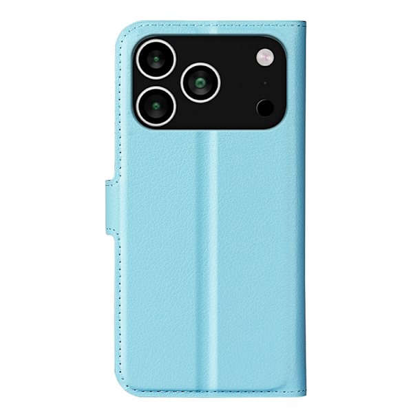 iPhone 17 Pro Max Plånboksfodral Litchi Texture läder - Blå Blå