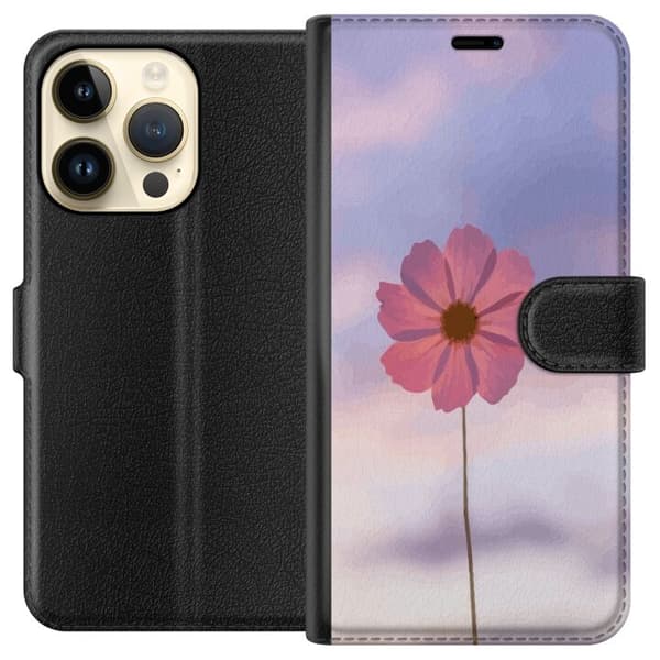 Pung Taske til Apple iPhone 14 Pro med Lyserød Blomst