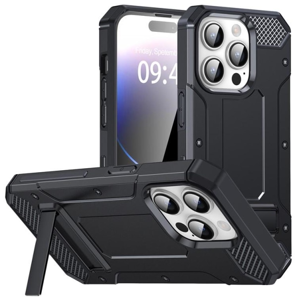 iPhone 12 Pro Max Mobile Cover Kickstand Iskunkestävä - musta