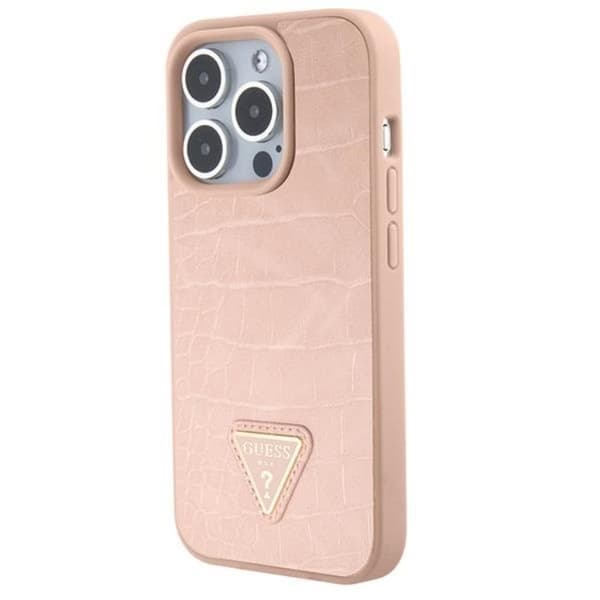 Guess Mobilskal till iPhone 15 Pro Max Croco Triangle Metal Logo Rosa