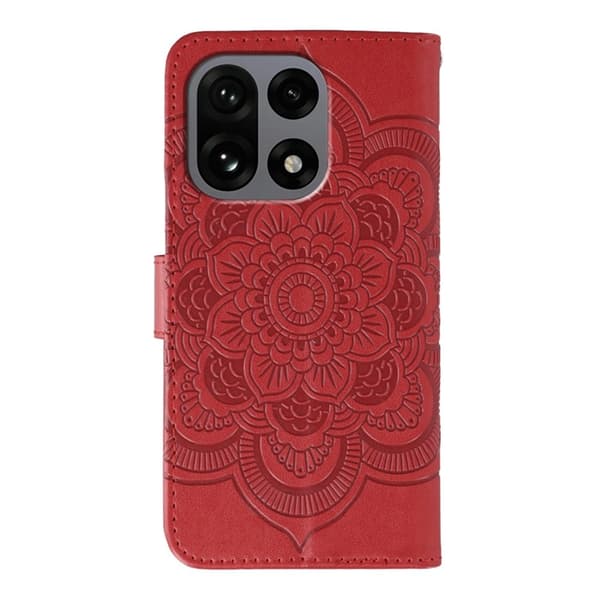 OnePlus 15 5G Konstläder Plånboksfodral Mandala Imprint Rhinestone Röd