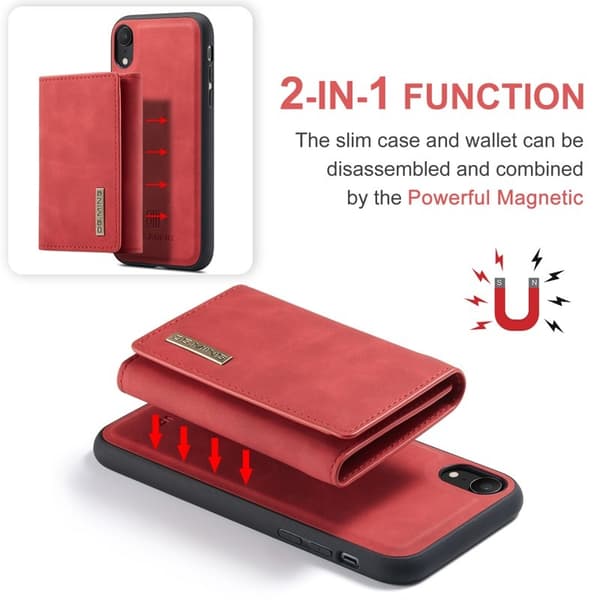 DG.MING M1 Series Mobilskal med Ställ och Magnetficka för iPhone XR - Röd