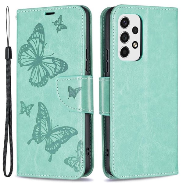 Butterfly-painettu lompakkokotelo Galaxy A53 5G - vihreä