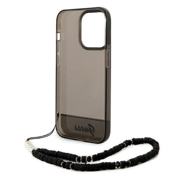 GUESS iPhone 14 Pro Max Skal Translucent Pearl Strap - Sort Black
