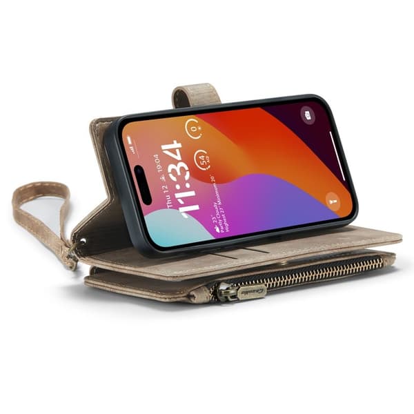 CASEME Konstläder Plånboksfodral för iPhone 16 Pro med Rem - Brun