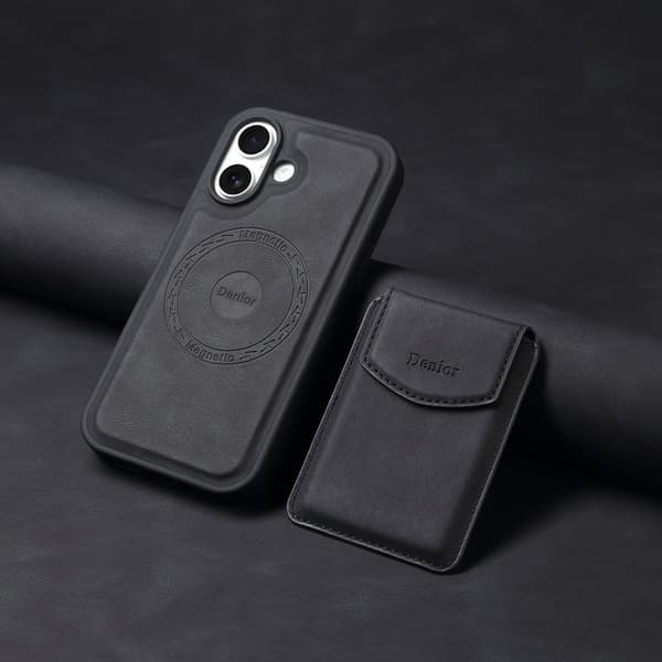DENIOR D19 Mobilskal till iPhone 16 Plus Läder+PC+TPU Svart
