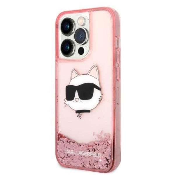 Karl Lagerfeld iPhone 14 Pro Cover Glitter Choupette Head - Pink