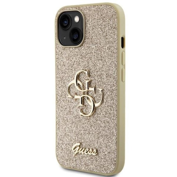 Guess iPhone 15 Mobilskal Glitter Script Big - Guld
