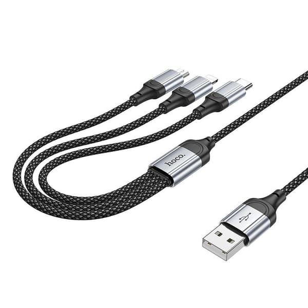 Hoco 3in1 USB-A till Lightning, USB-C, Micro-USB Kabel 2.4A 1m X102 - Svart Svart
