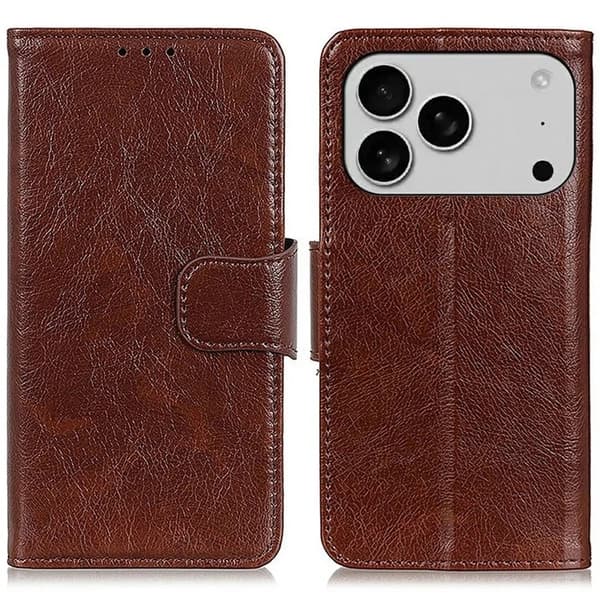 iPhone 17 Pro Plånboksfodral Äkta läder - Brun Brun