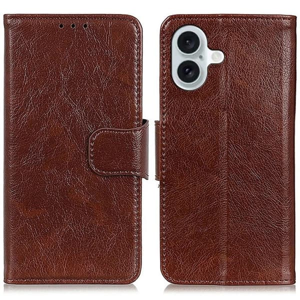 iPhone 17 Plånboksfodral Nappa Texture Äkta läder - Brun Brun