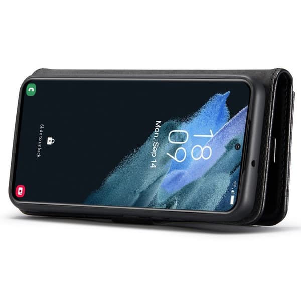 DG.MING Split Leather Äkta Läder Plånboksfodral för Samsung Galaxy S22+ - Svart