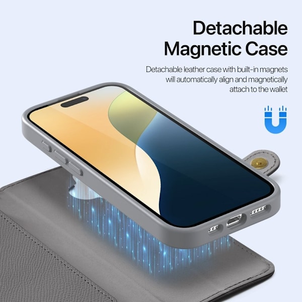 DUX DUCIS Lawa Series iPhone 16 Plus Plånboksfodral Äkta läder - Grå