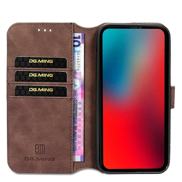 DG.MING Retro Konstläder Folio Plånboksfodral iPhone 13 mini - Brun