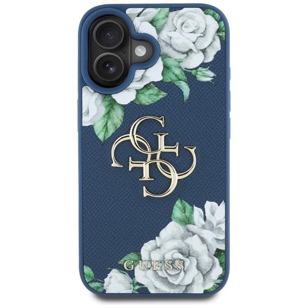Guess Mobilskal till iPhone 16 Grained Roses Big 4G logo - Blå