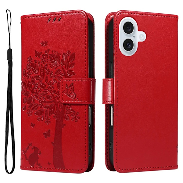 iPhone 17 Konstläder Plånboksfodral Tree Pattern - Röd Röd