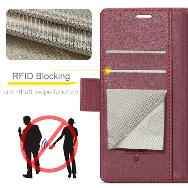 CASEME Plånboksfodral Konstläder för iPhone 15 Plus - Röd