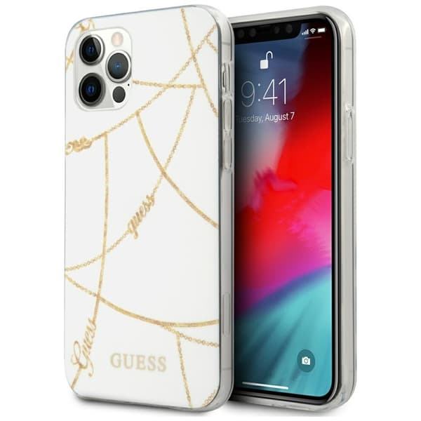 Guess Mobilskal till iPhone 12 Pro MagSafe Gold Chain Collection - Vit