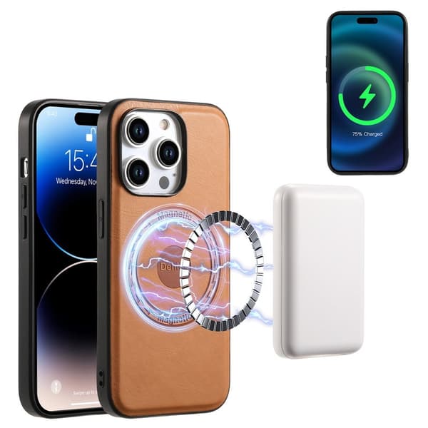 DENIOR Mobilskal till iPhone 15 Pro Max PU-läder Coated TPU+PC - Khaki