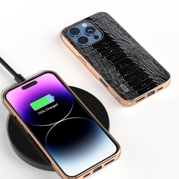ABEEL Mobilskal till iPhone 16 Pro Max Electropläterad Äkta Läder Svart