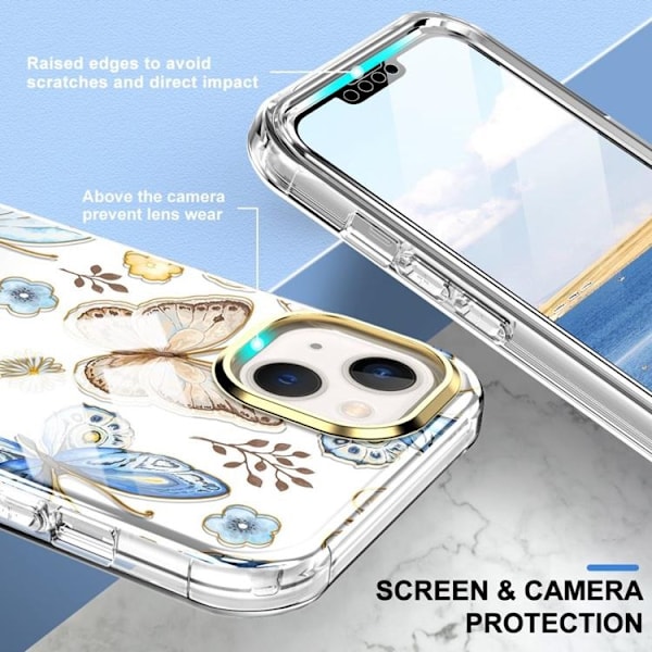 iPhone 14 Plus Skal 360 Butterfly - Blå