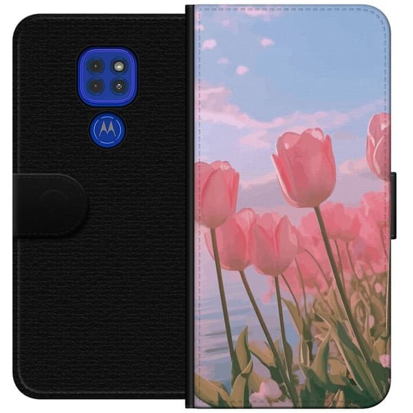 Pung etui til Motorola Moto G9 Play med lyserøde tulipaner