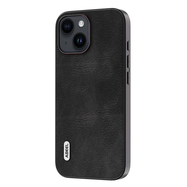 ABEEL Mobilskal till iPhone 15 , Läder Coated PC + TPU, Svart