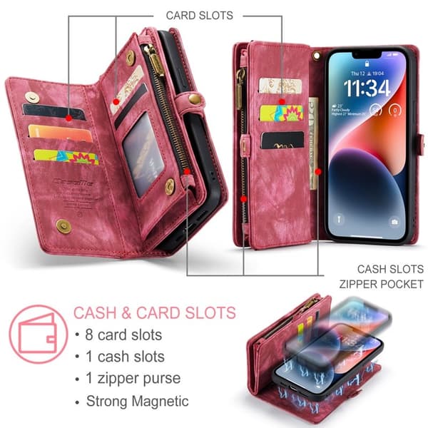 CASEME 008 iPhone 15 Plus Plånboksfodral Konstläder med Röd
